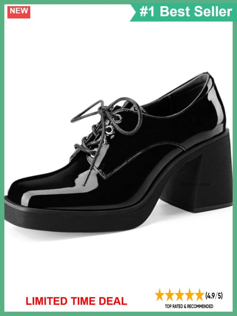 Platform Dress Oxfords Square Toe Chunky Heeled Lace-Up Faux Leather